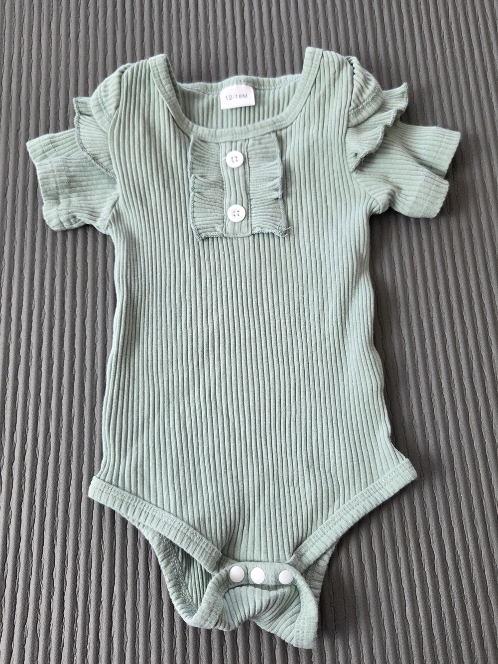 Baby Ribbed One-Piece in Sage Green Ruffles Snap